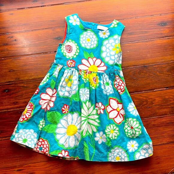 Mini Boden cotton linen blend fit & flare flora print sleeveless dress sz 4-5Y - Picture 1 of 5